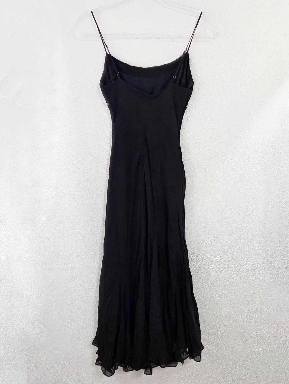 Vintage 90s Betsey Johnson silk slip midi dress black pink floral embroidery 4 - Picture 3 of 8